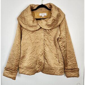 American Glamour Badgley Mischka Shiny Gold Quilted Shawl Collar Jacket, Lg